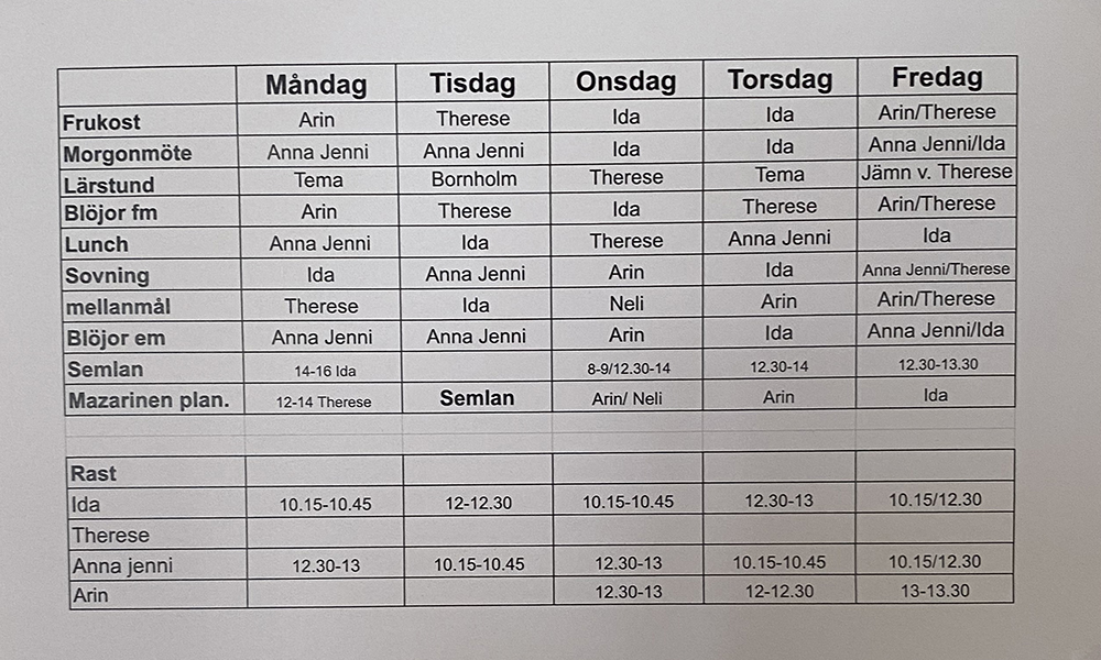 Schema för rutiner