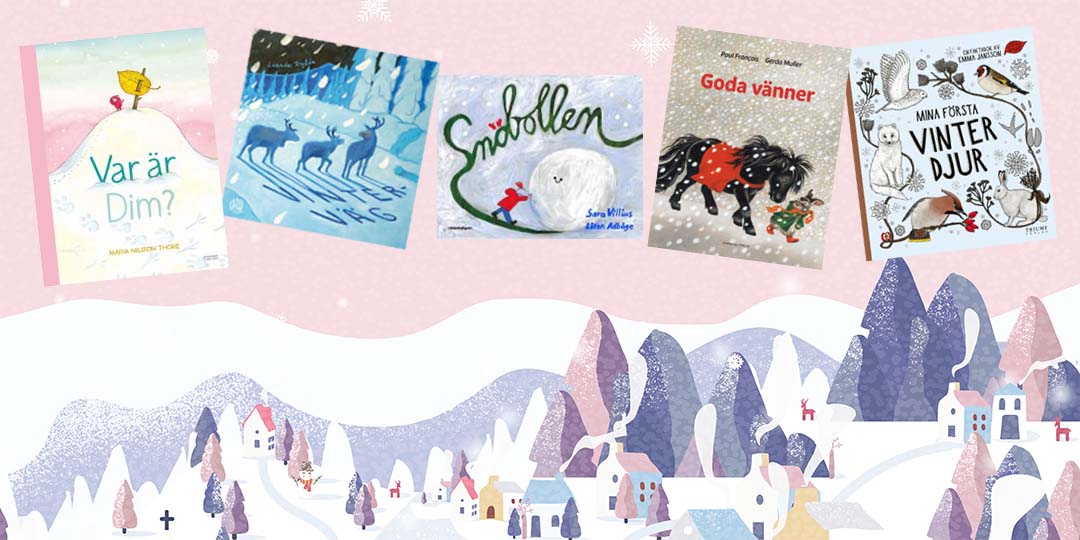 Bilder på barnböcker som handlar om vintern.