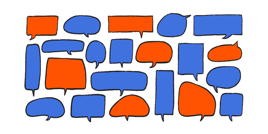 Pratbubblor med olika form och färg.