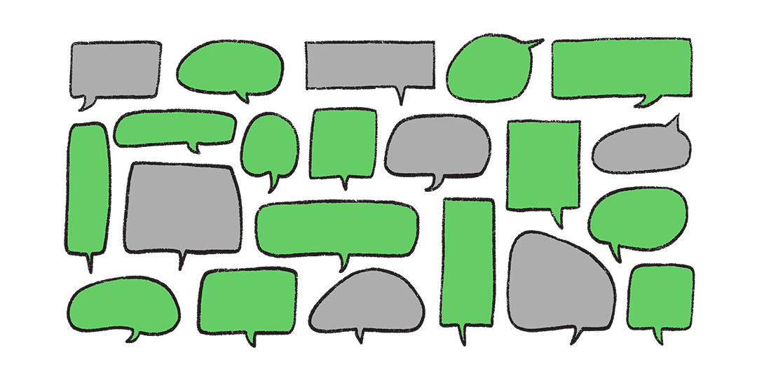 Pratbubblor med olika form och färg.