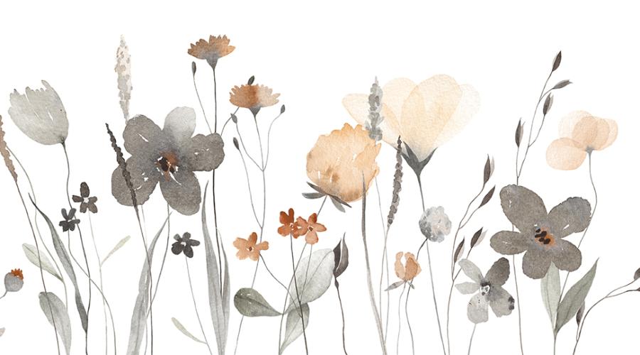 akvarellmålning av olika blommande växter