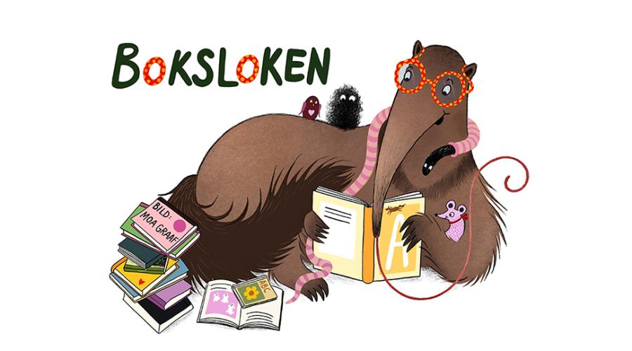 En myrslok omgiven av böcker.