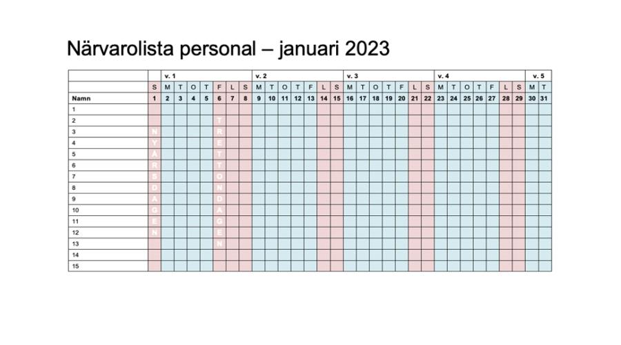 Närvarolista januari 2023