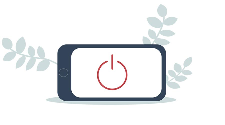 Illustration av en mobiltelefon med avstängd-symbol på skärmen.