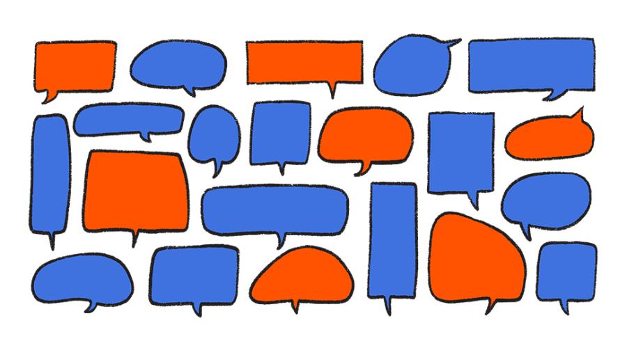 Pratbubblor med olika form och färg.