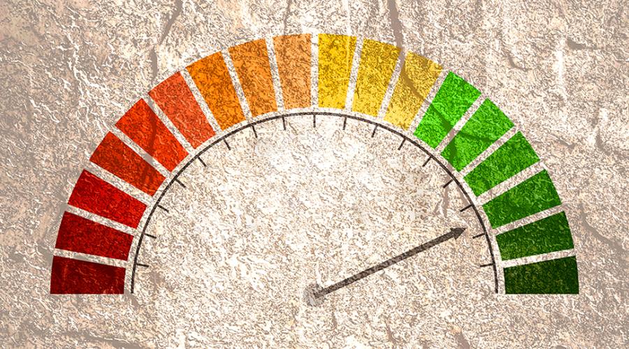 Temperaturmätare där markören flyttat sig från rött/fel till grönt/rätt.