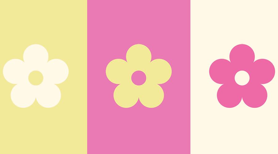 Tre stiliserade vårblommor.