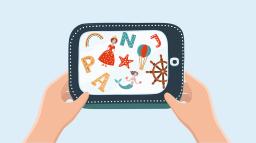 Illustration av pekplatta med app för barn