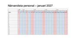 En närvarolista för januari 2027.