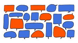 Pratbubblor med olika form och färg.