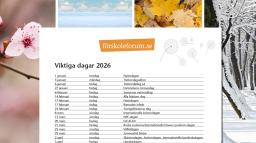 En lista med helg- och temadagar mot bakgrund av foton med årstidsmotiv.