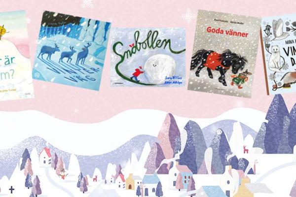 Bilder på barnböcker som handlar om vintern.