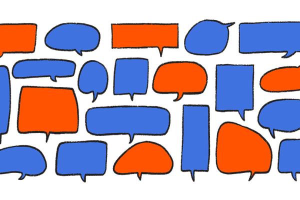 Pratbubblor med olika form och färg.