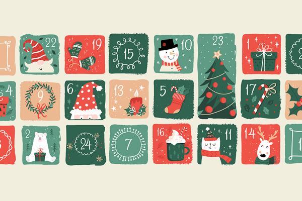 Adventskalender med numrerade luckor.