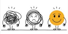 Tre smileyfigurer som visas olika känslolägen från förvirrad till glad.