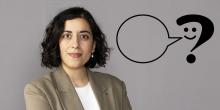 Simona Mohamsson, pratbubbla och frågetecken.