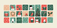 Adventskalender med numrerade luckor.